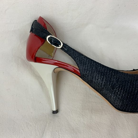 Giuseppe Zanotti Stiletto in Black Straw with Red & White Patent Heel - Picture 7 of 10
